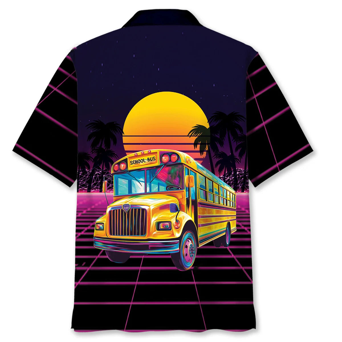 Retro Wave School Bus Hawaiian Shirt, custom shirt gift for men (view 4)