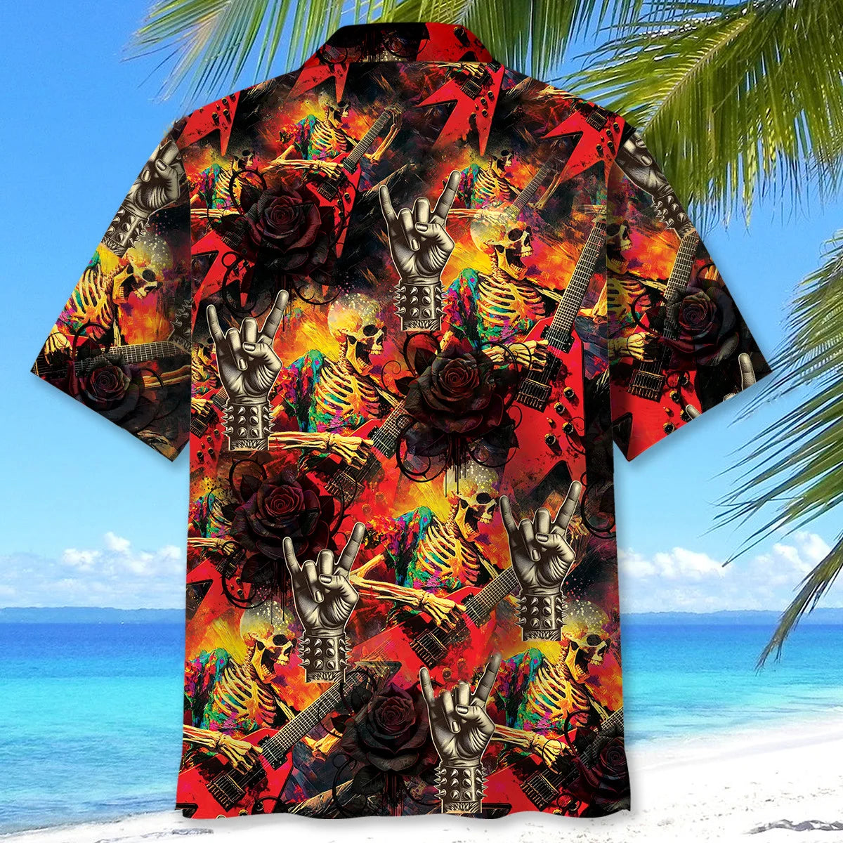 Rock N Roll Skull Guitar Hawaiian Shirt, custom shirt gift for men (view 4)