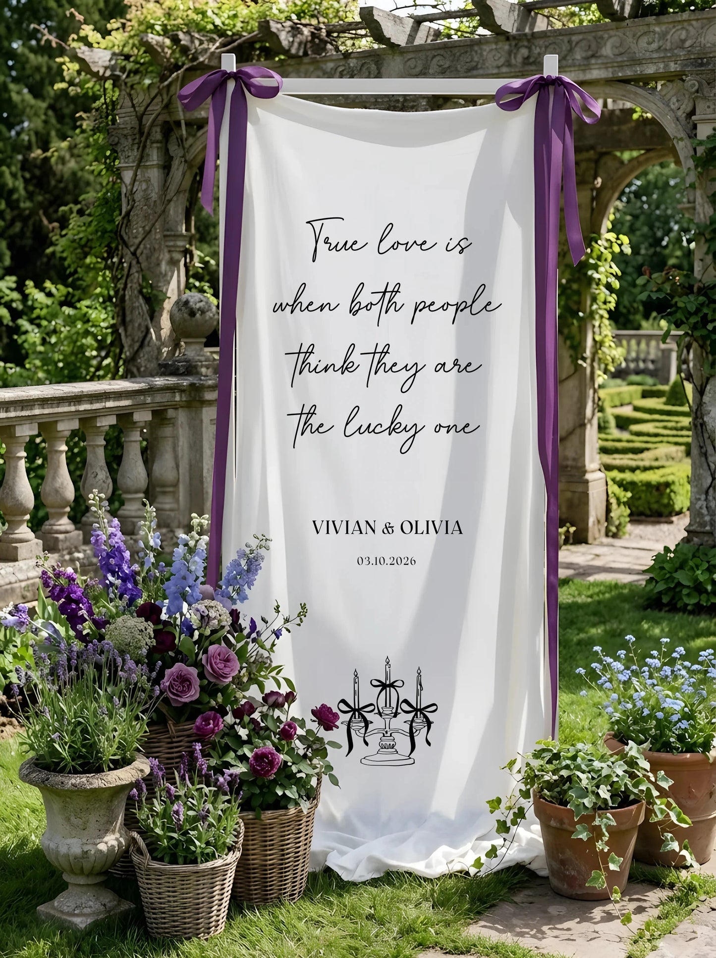 Romantic Wedding Banner Tapestry Personalized Custom Name Linen Ceremony Backdrop Decor, personalized wedding decor (view 9)