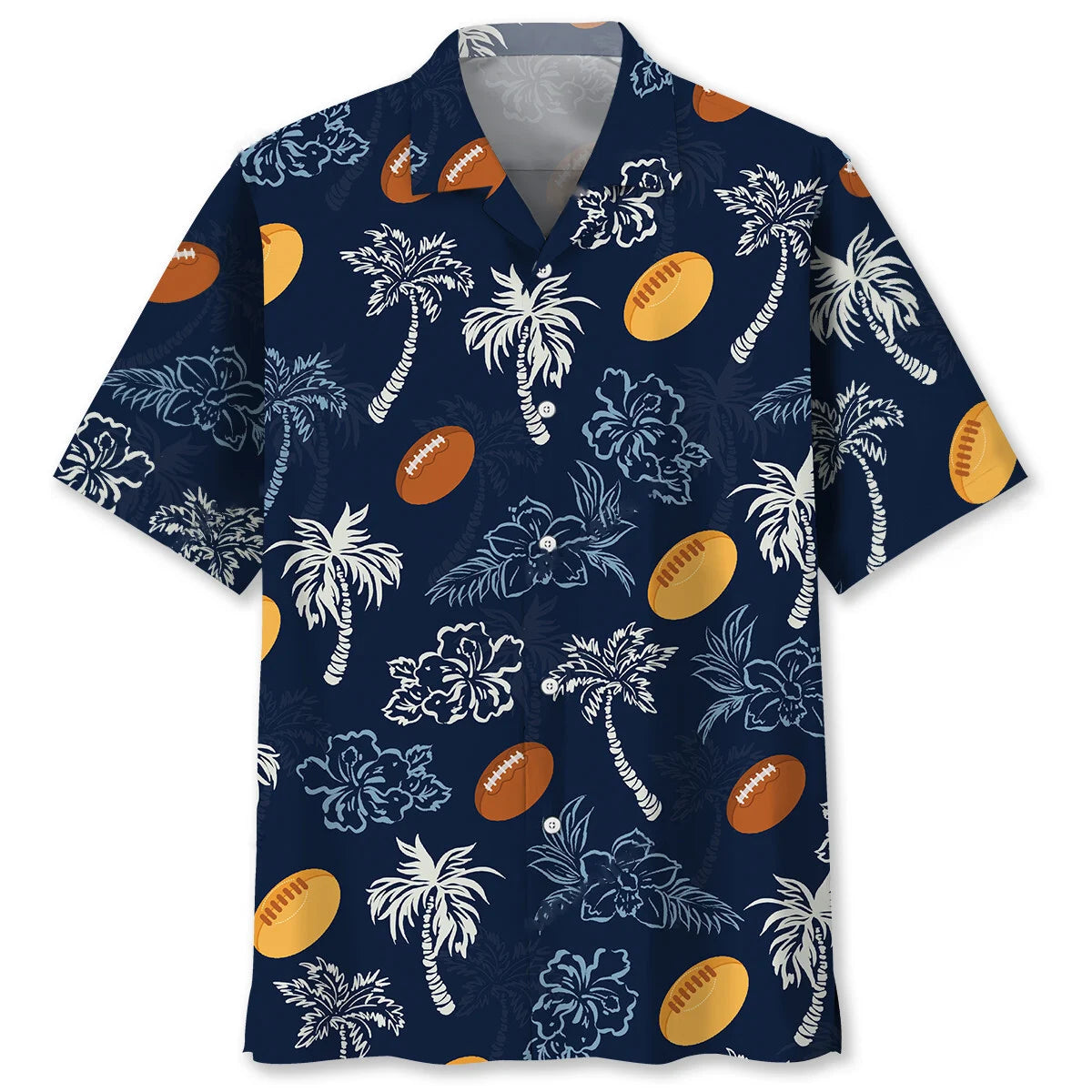 Rugby Blue Hibiscus Hawaiian Shirt, custom shirt gift for men (view 4)