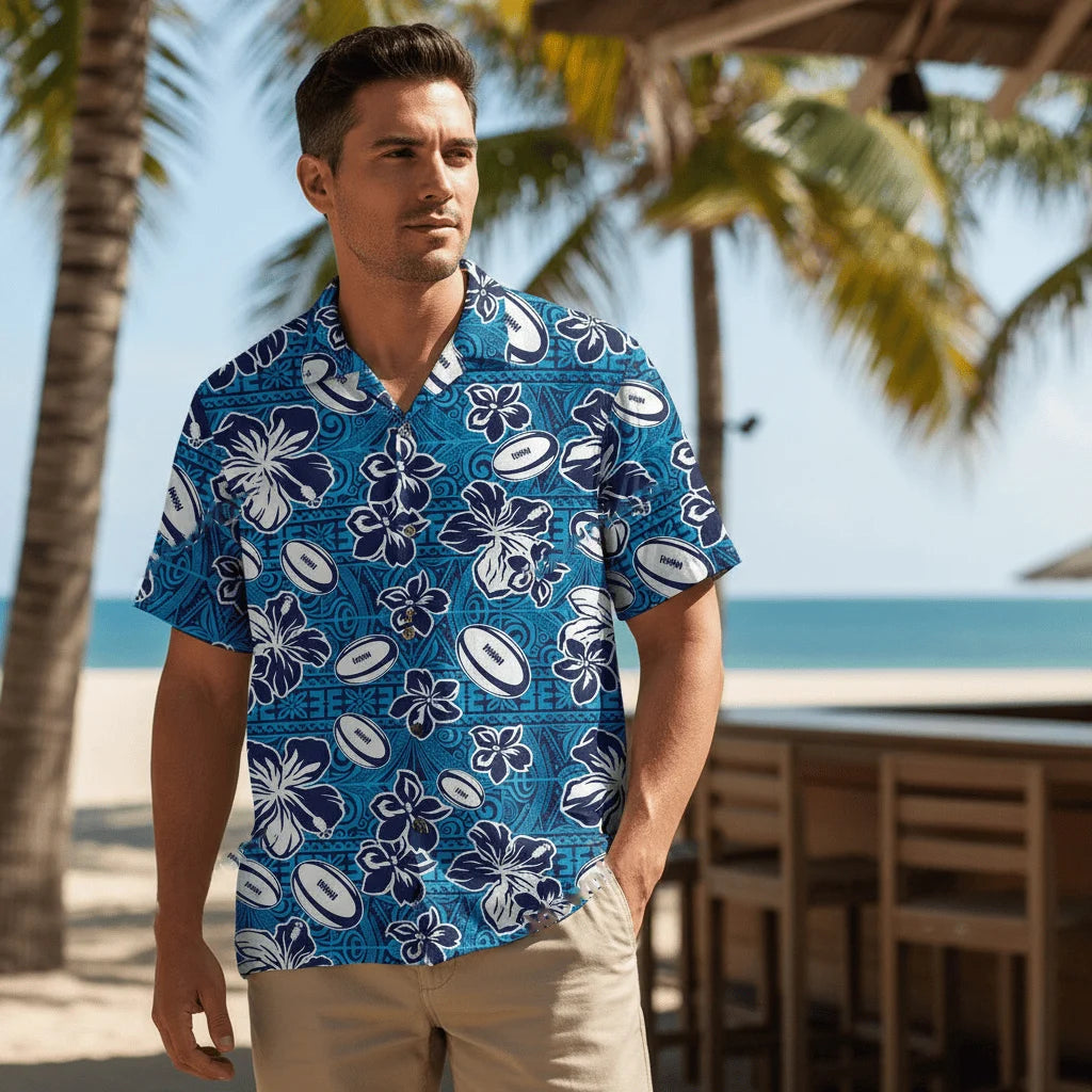 Rugby Tropical Blue Hawaiian Shirt, custom shirt gift for men (view 4)