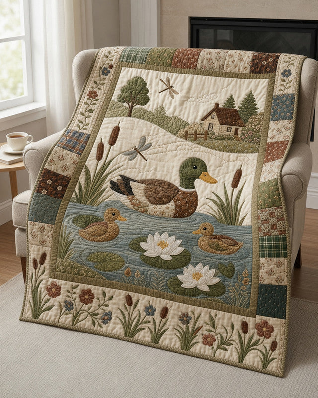 Rustic Duck Quilt Blanket - Quilted Blanket by OtterMia