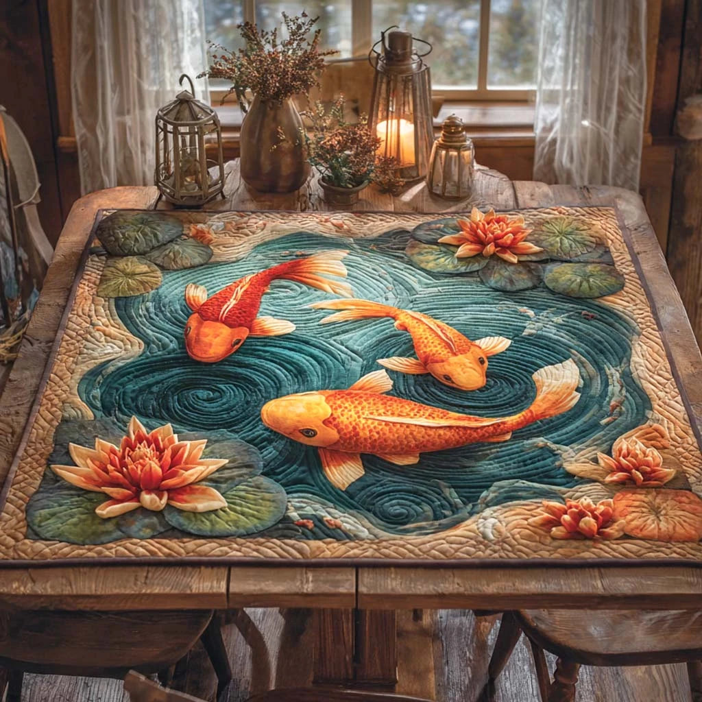 Rustic Pond Glow Quilted Table Topper