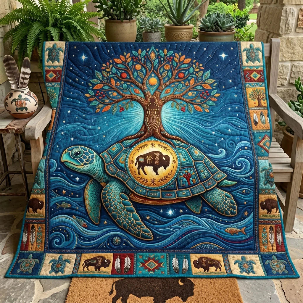 Sacred Turtle Of Life Quilt Blanket