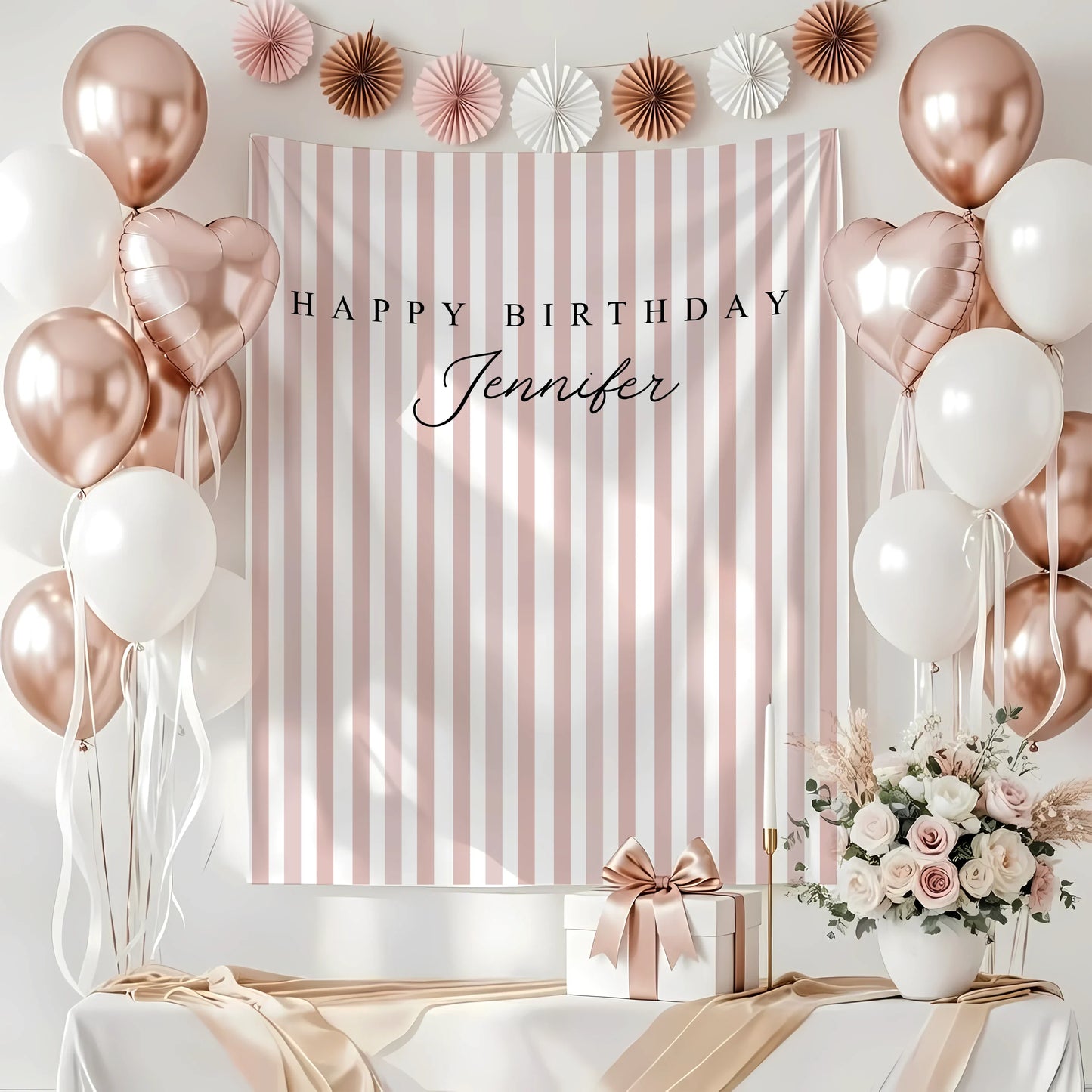 Green Striped Birthday Tapestry Personalized Happy Birthday Banner Custom Name Party Backdrop, personalized birthday backdrop