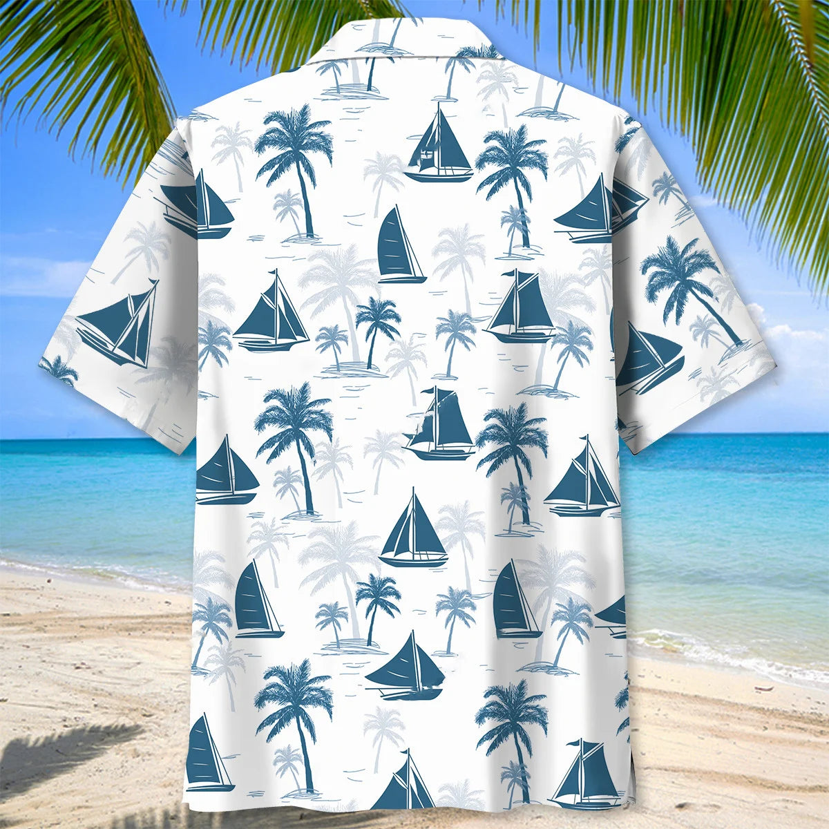 Sailboat Palm Tree Hawaiian Shirt, custom shirt gift for men (view 4)