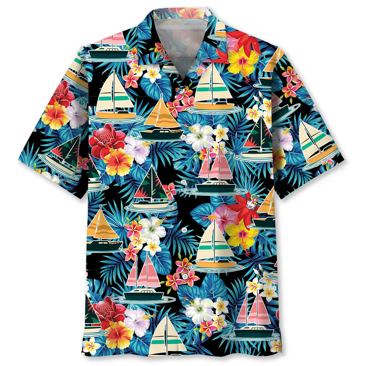 Sailboat Tropical Flower Hawaiian Shirt, custom shirt gift for men (view 4)