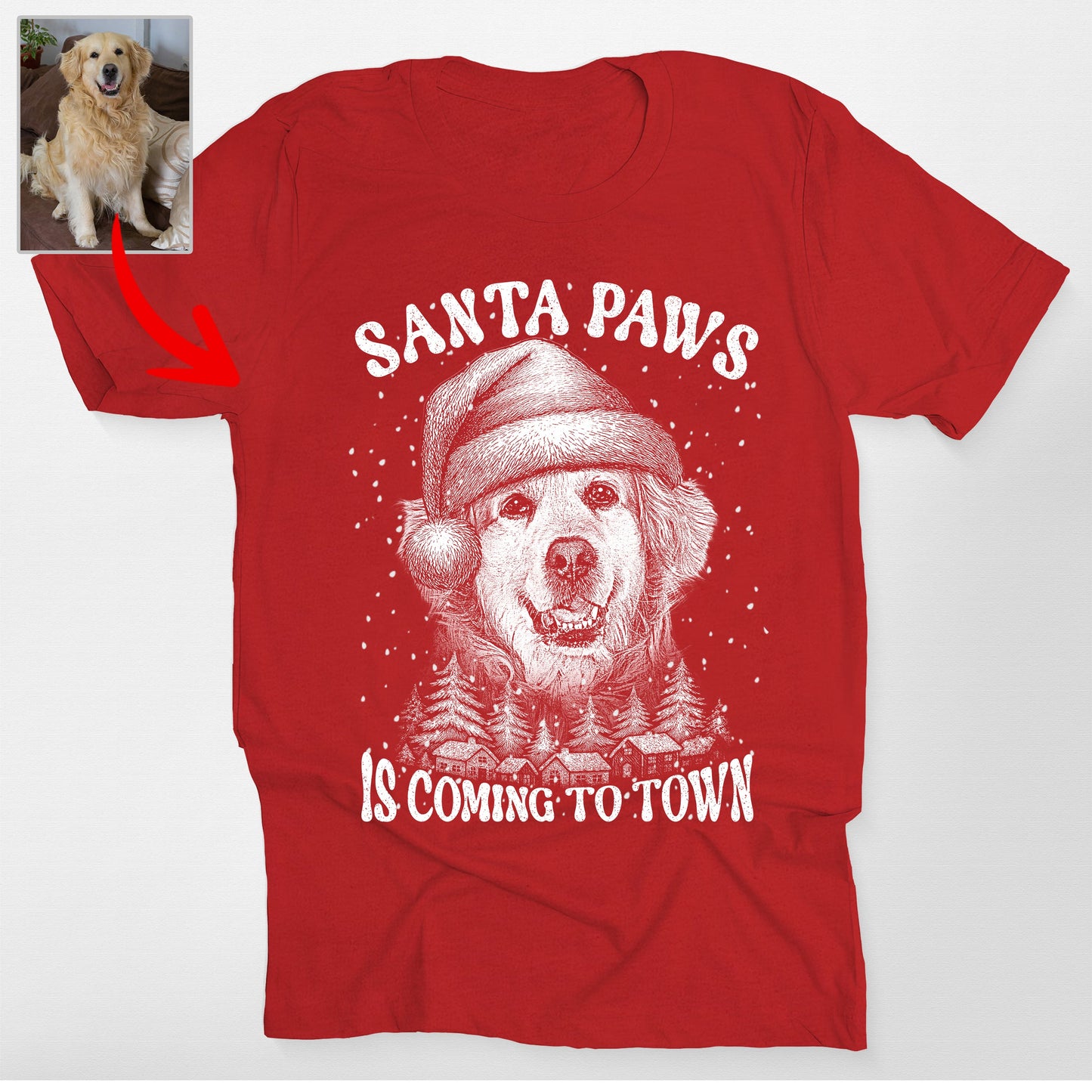 Santa Paws Dog Mom Bella Canvas T-Shirt Christmas, custom pet portrait gift for pet lovers (view 5)
