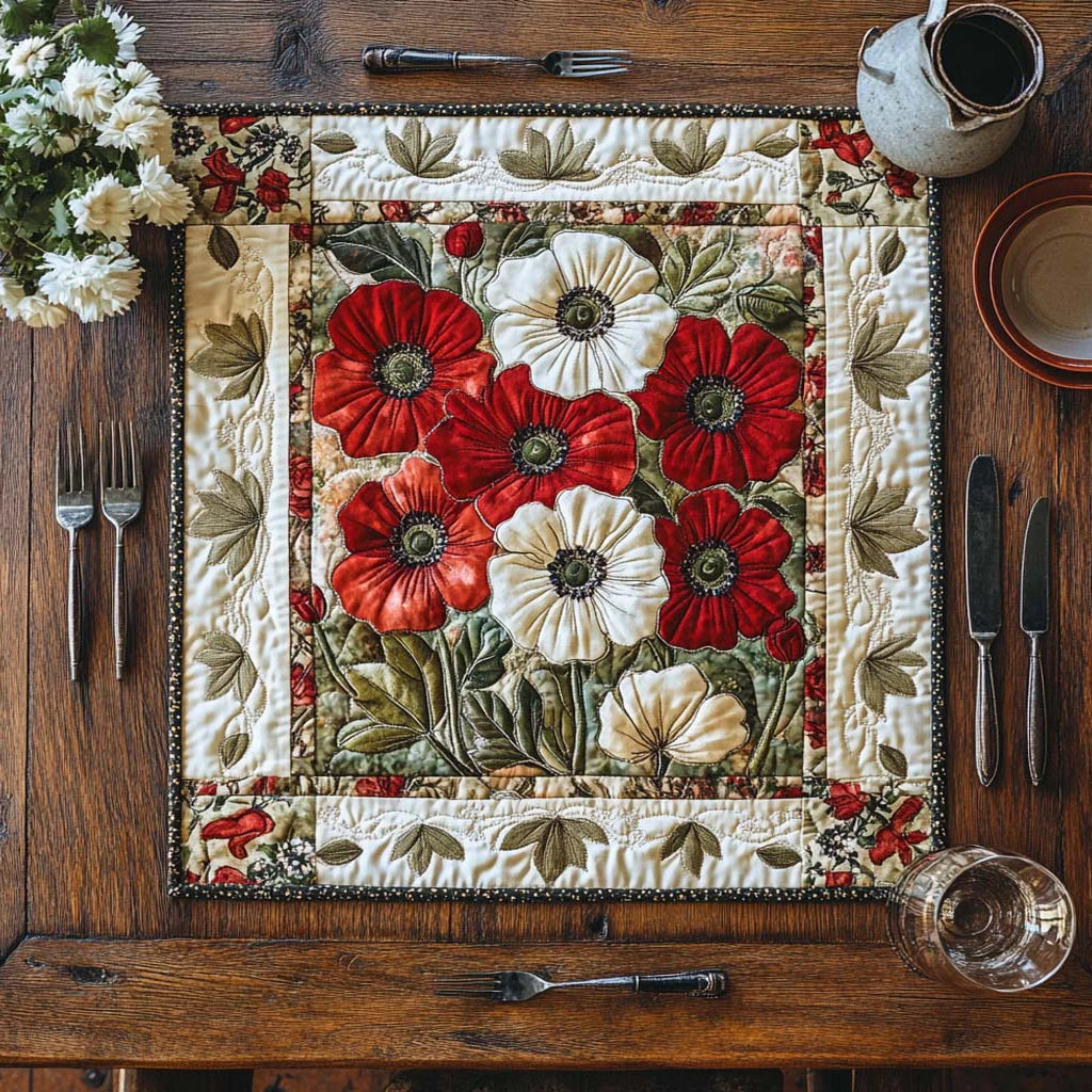 Scarlet Poppy Bloom Quilted Table Topper