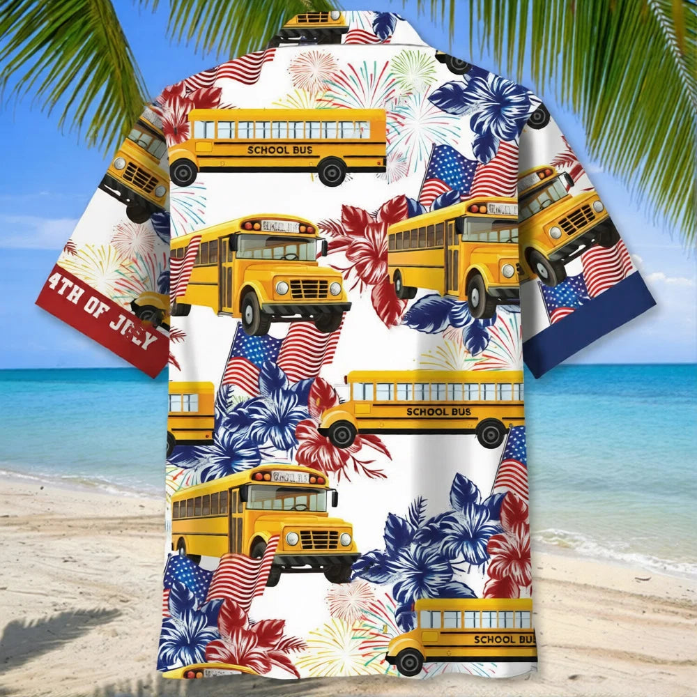 School Bus Happy 4th of July Hawaiian Shirt, custom shirt gift for men (view 4)