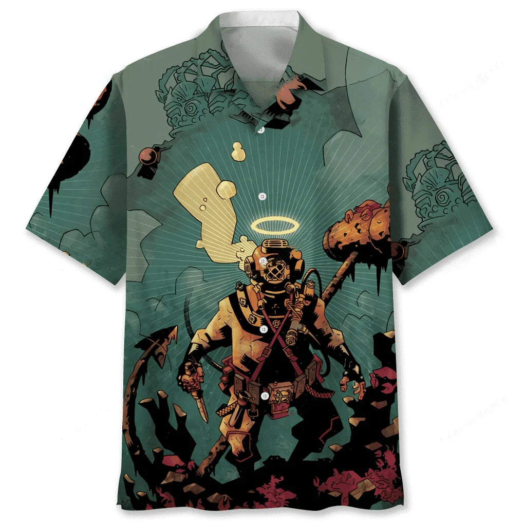 Scuba Diving Gray Hawaiian Shirt, custom shirt gift for men (view 2)