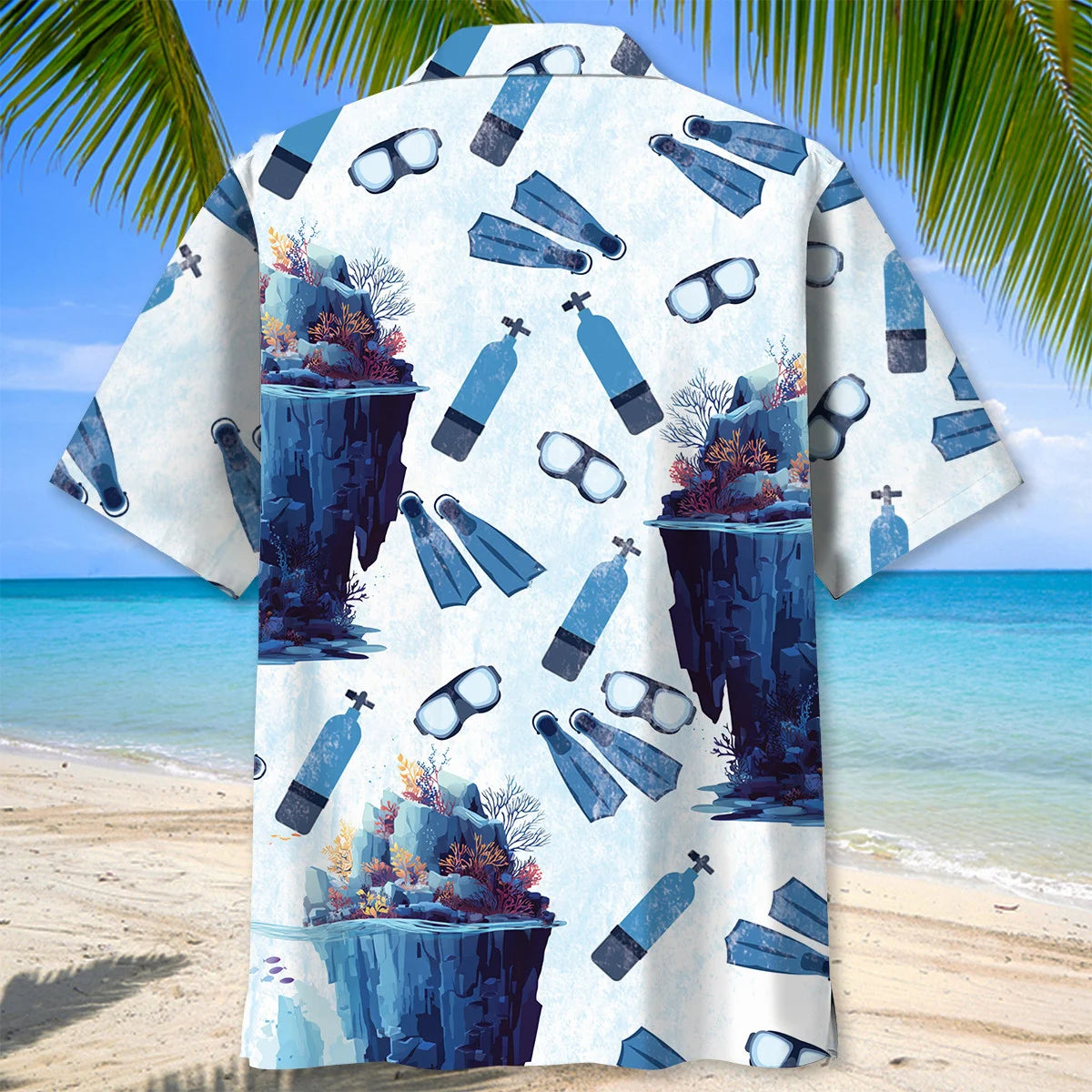 Scuba Diving Underwater Cliff Hawaiian Shirt, custom shirt gift for men (view 4)