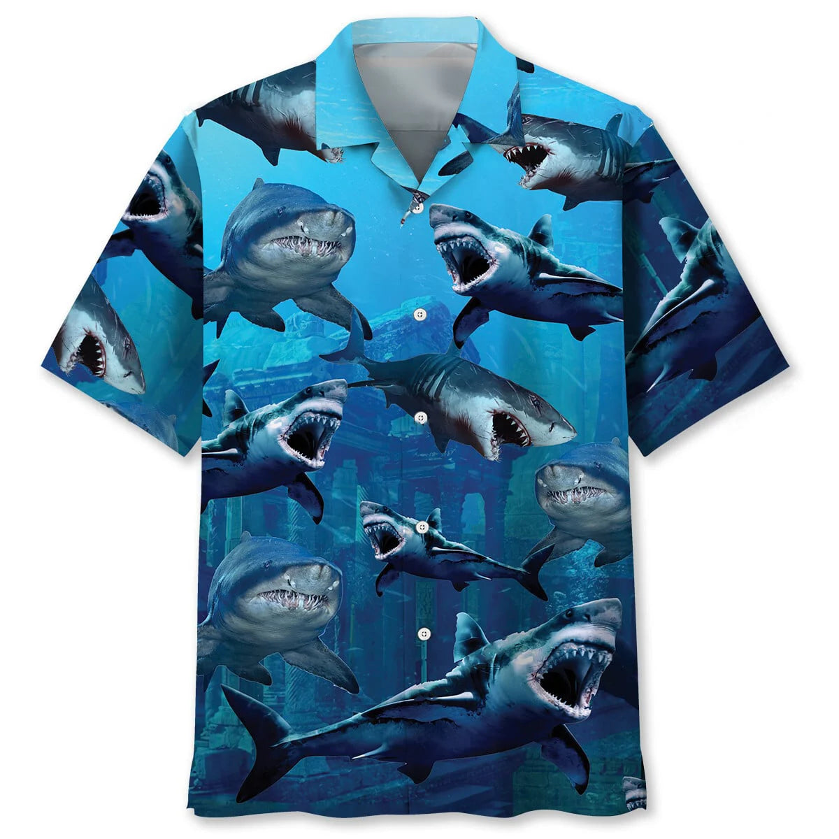 Shark Deep Sea Hawaiian Shirt, custom shirt gift for men (view 2)