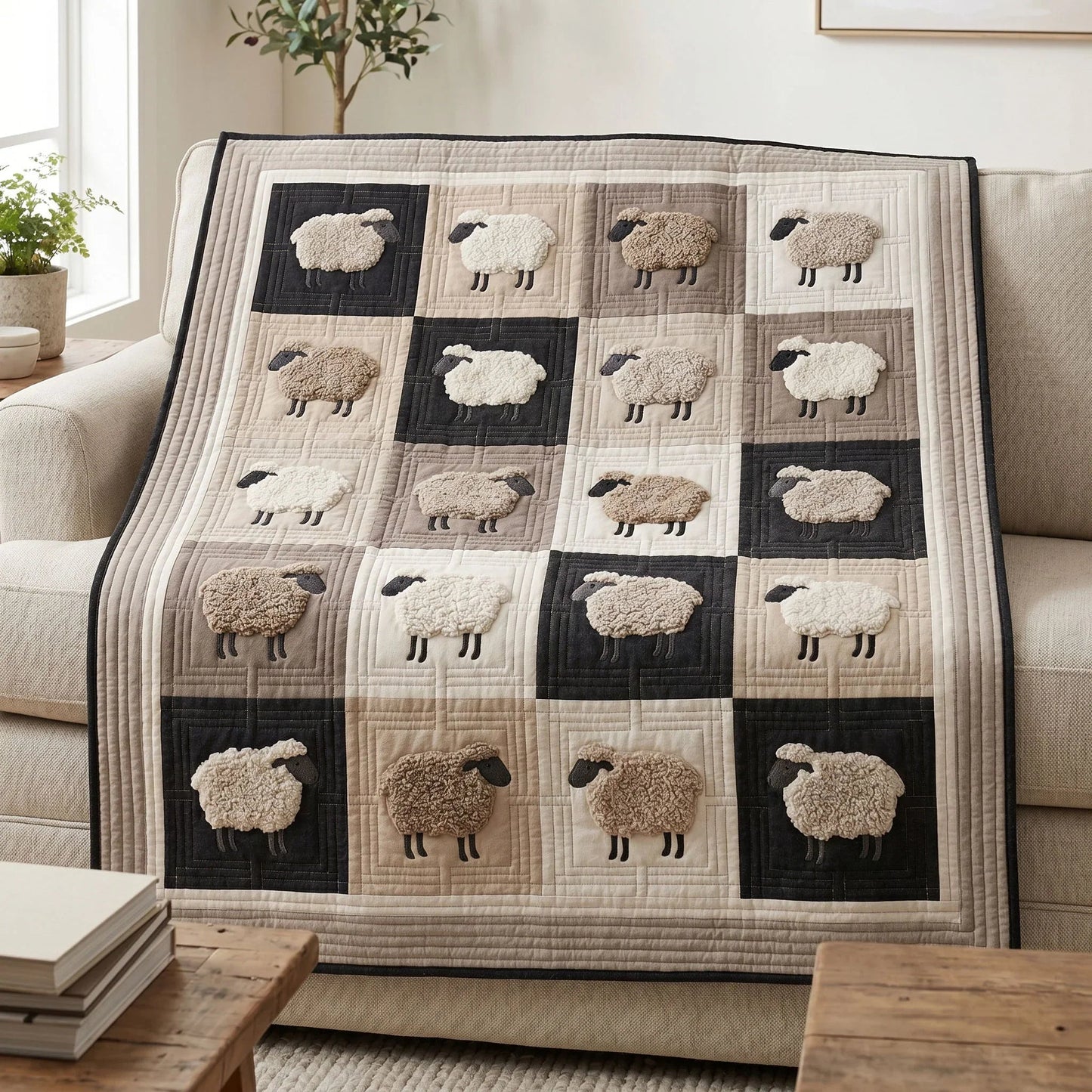 Sheep Haven Quilt Blanket - Quilted Blanket by OtterMia