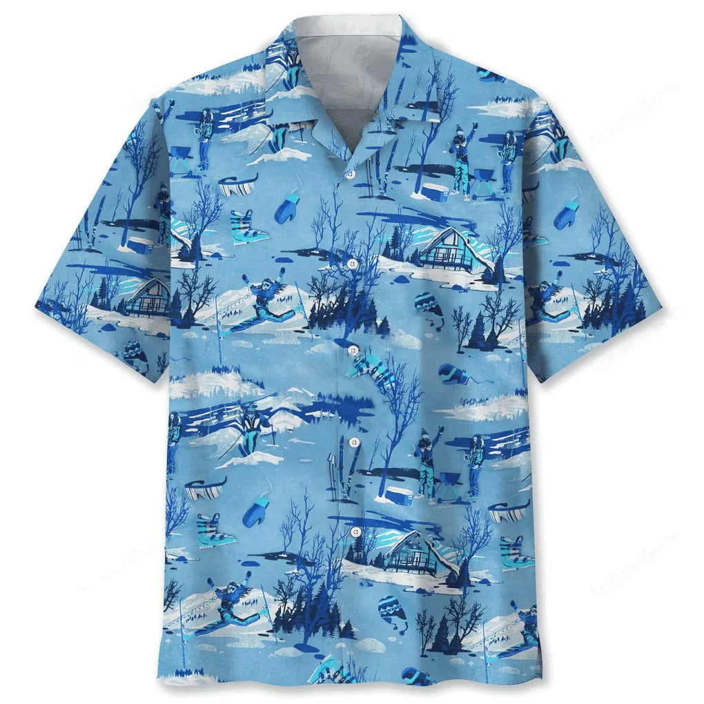 Skiing Blue Hawaiian Shirt, custom shirt gift for men (view 2)
