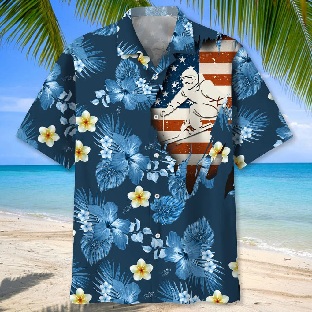 Skiing Usa Blue Tropical Hawaiian Shirt, patriotic gift for 4th of July (view 2)