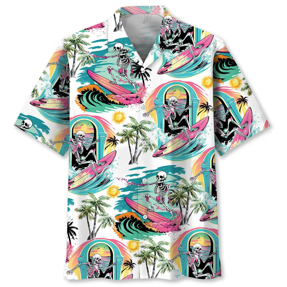 Skull Surfing Beach Hawaiian Shirt, custom shirt gift for men (view 4)
