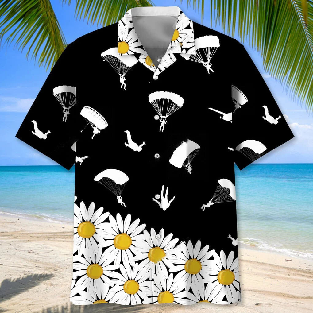 Skydiving Daisy Flower Hawaiian Shirt, custom shirt gift for men (view 2)
