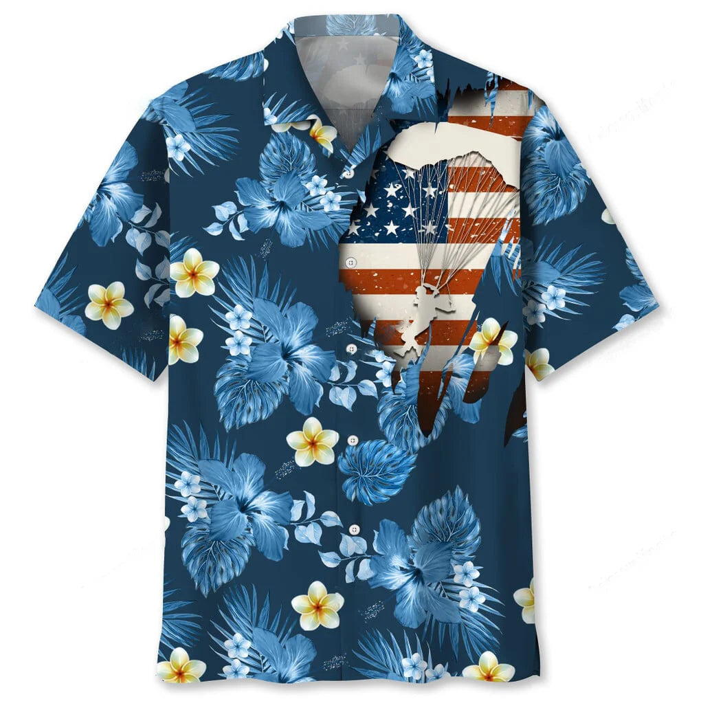Skydiving Usa Blue Tropical Hawaiian Shirt, patriotic gift for 4th of July (view 2)
