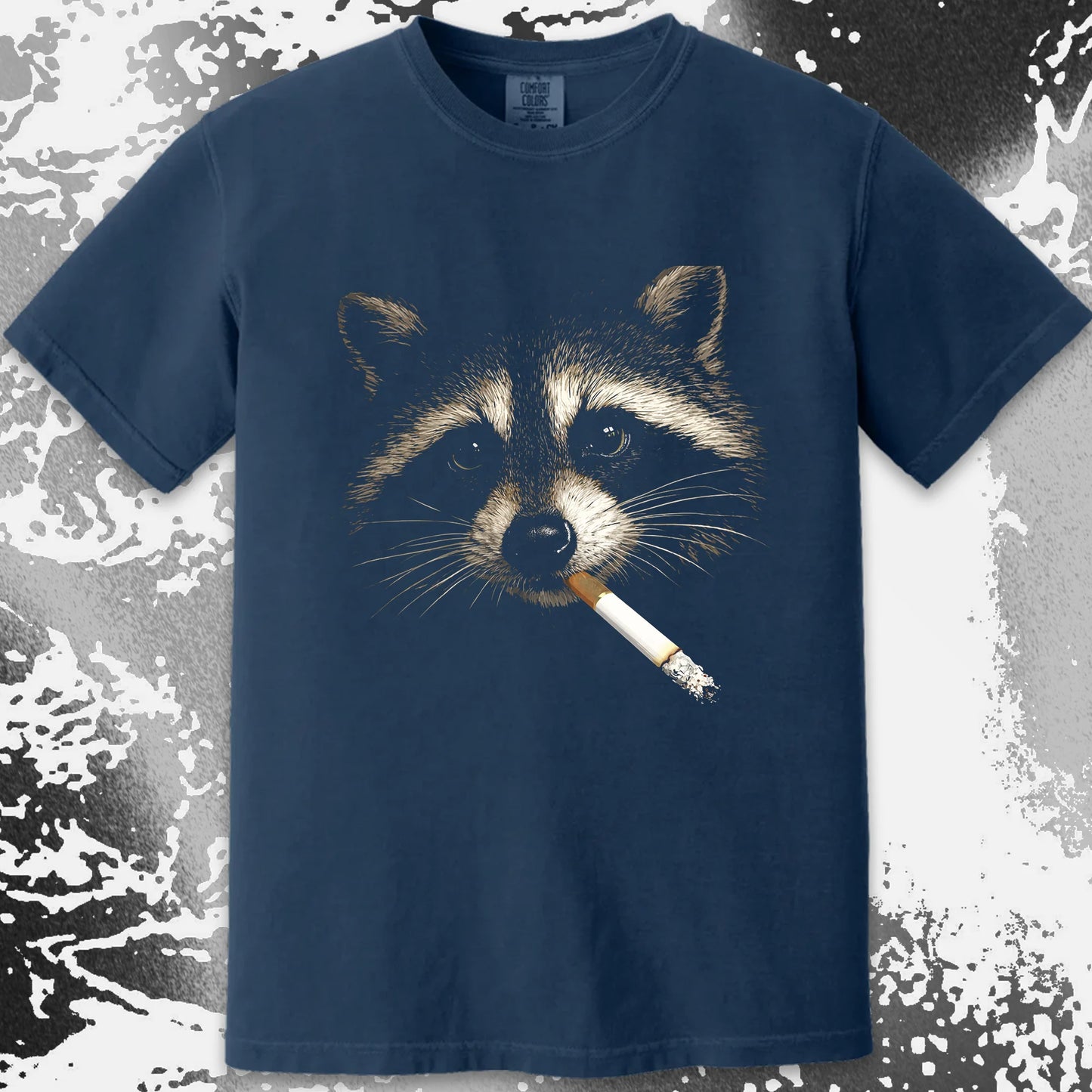 Quiet Smoke Raccoon Tee – Midnight Outsider Mood, funny meme tee gift (view 7)