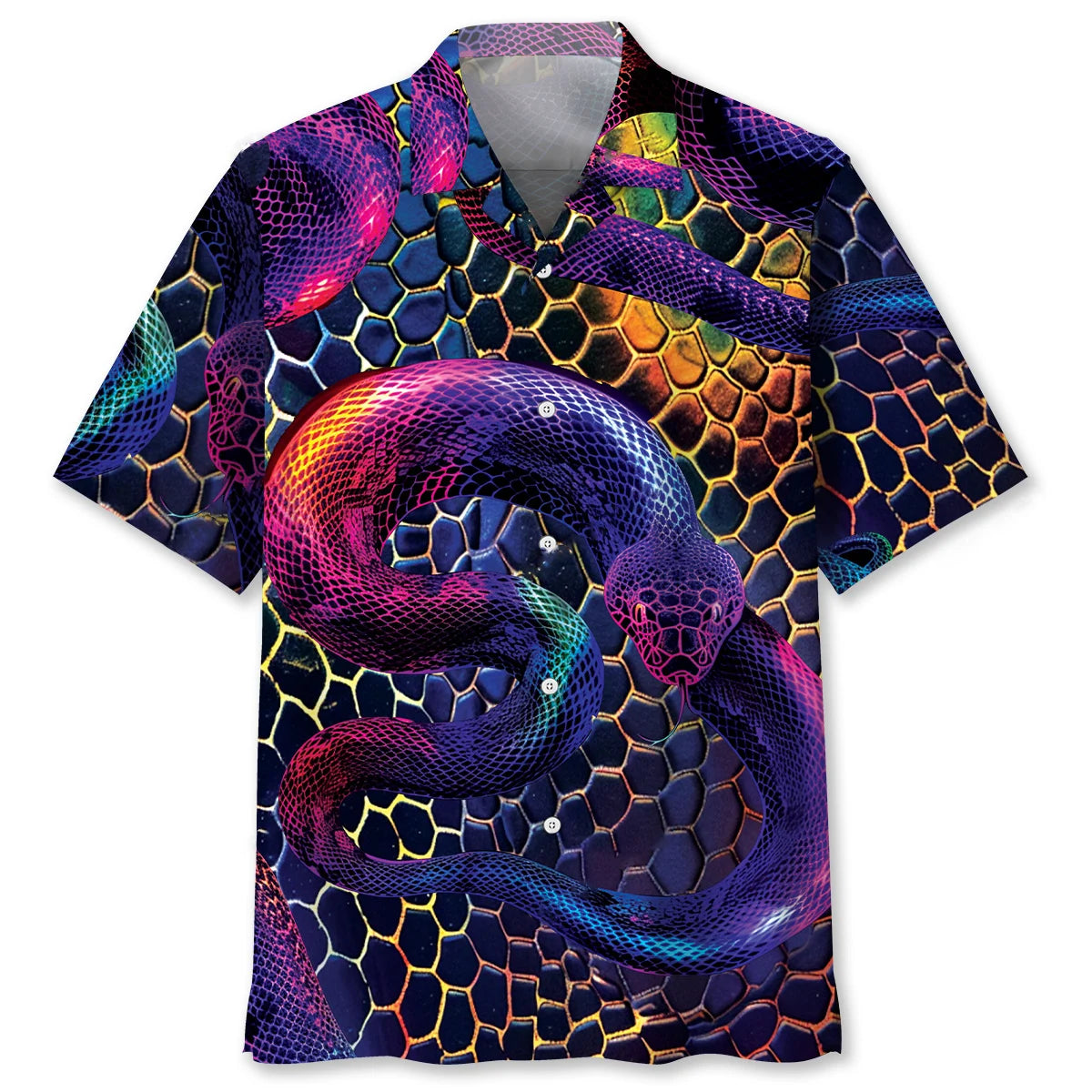 Snake Neon Hawaiian Shirt, custom shirt gift for men (view 4)