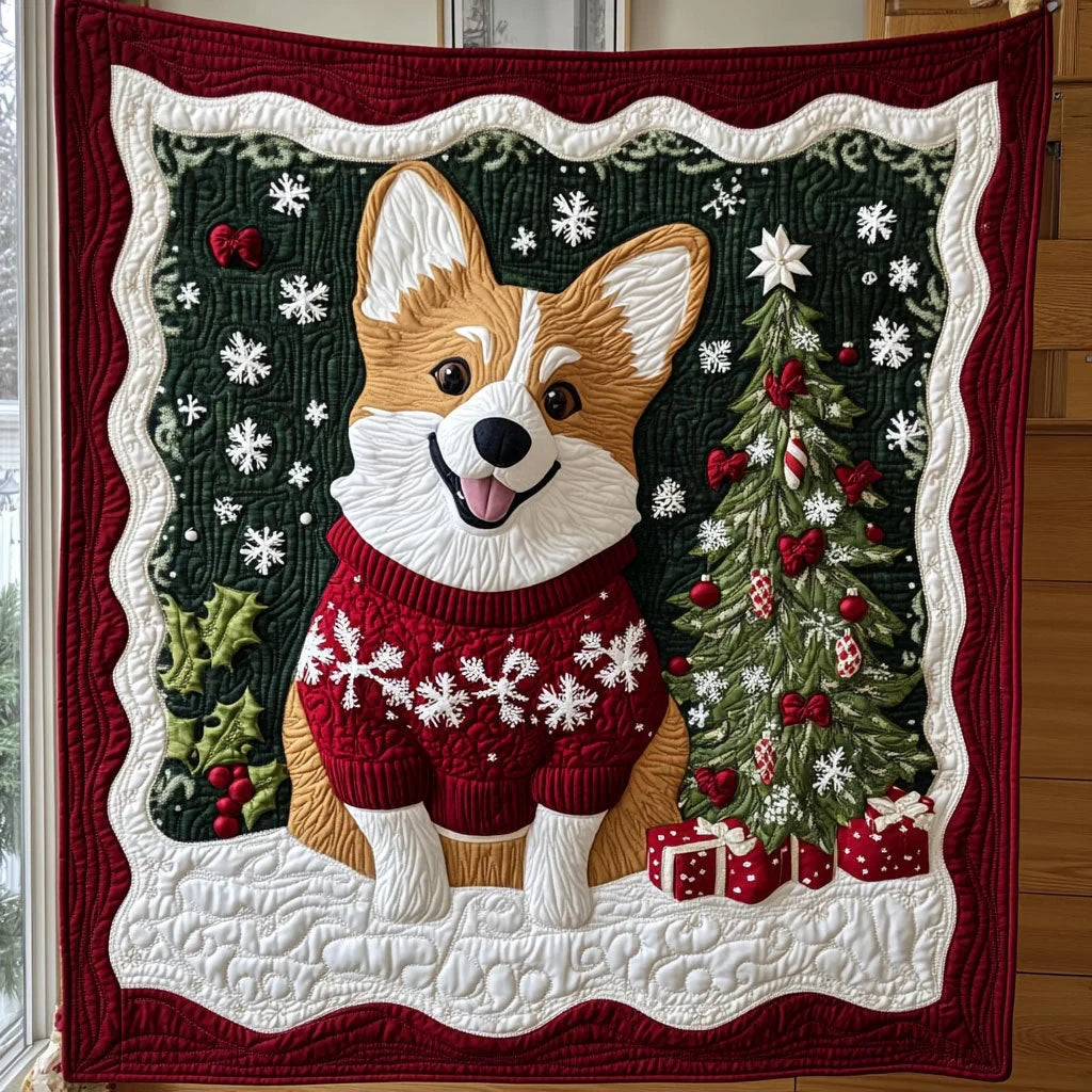Snowy Corgi Quilt Blanket