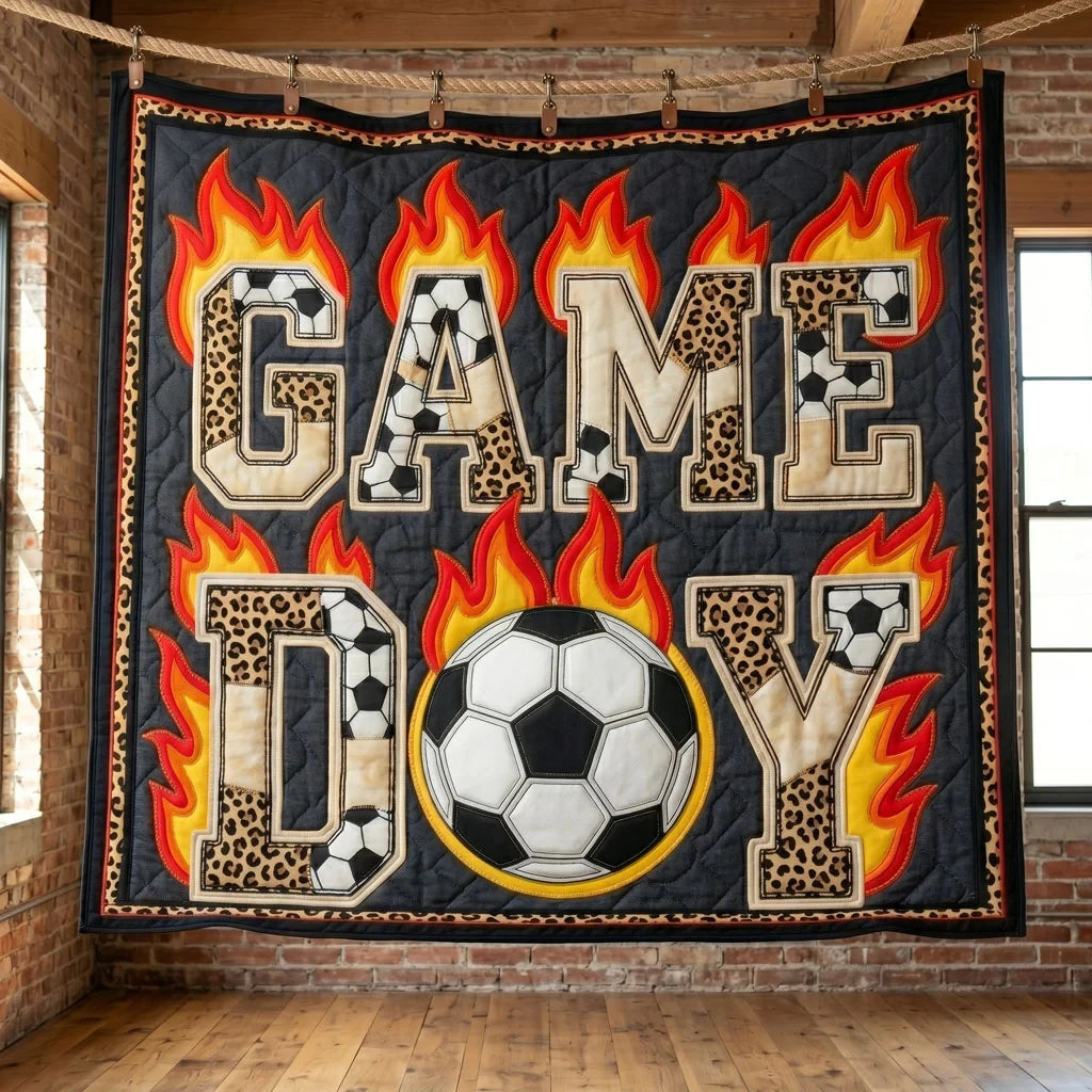 Soccer Game Day Flame Quilt Blanket