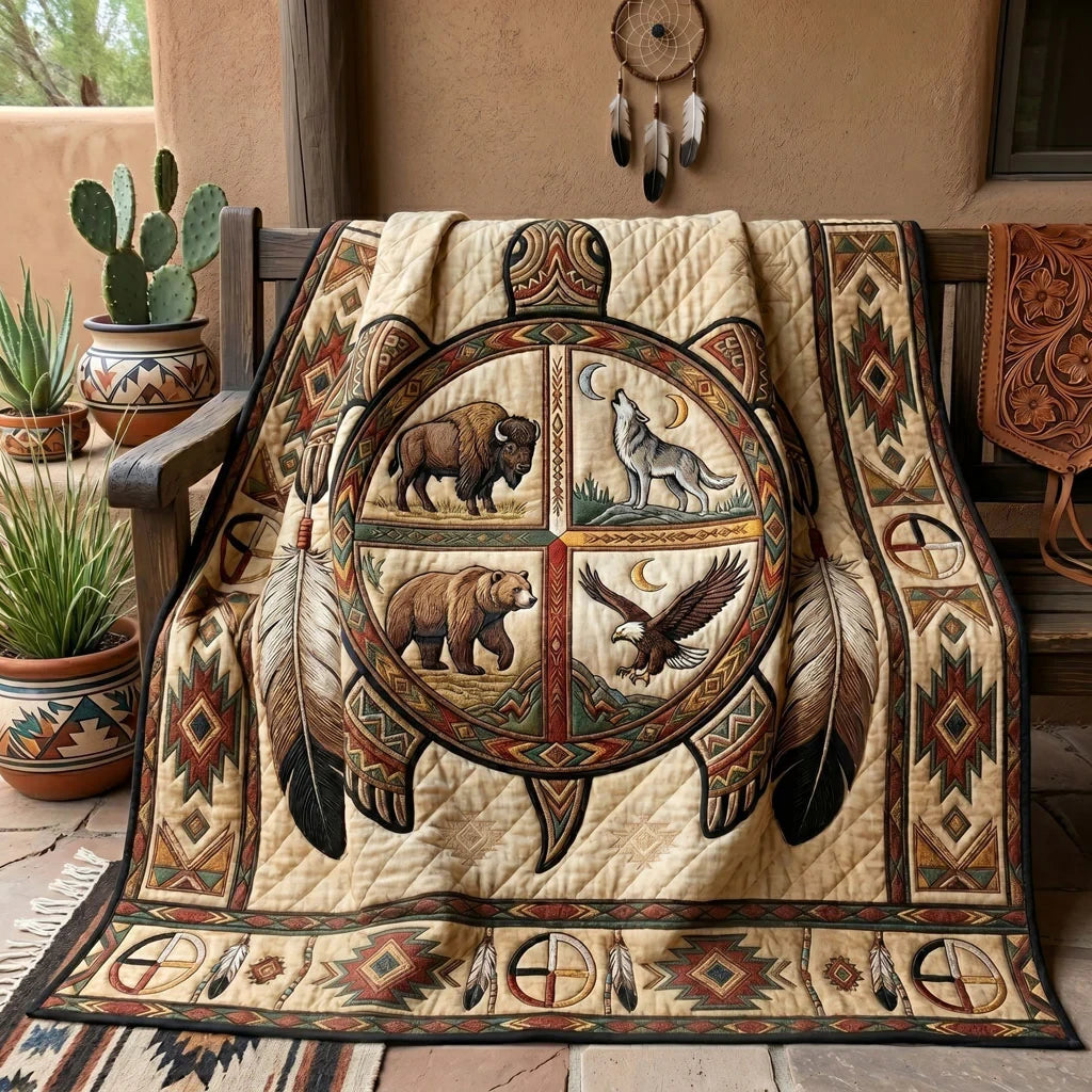 Spirit Turtle Circle Quilt Blanket