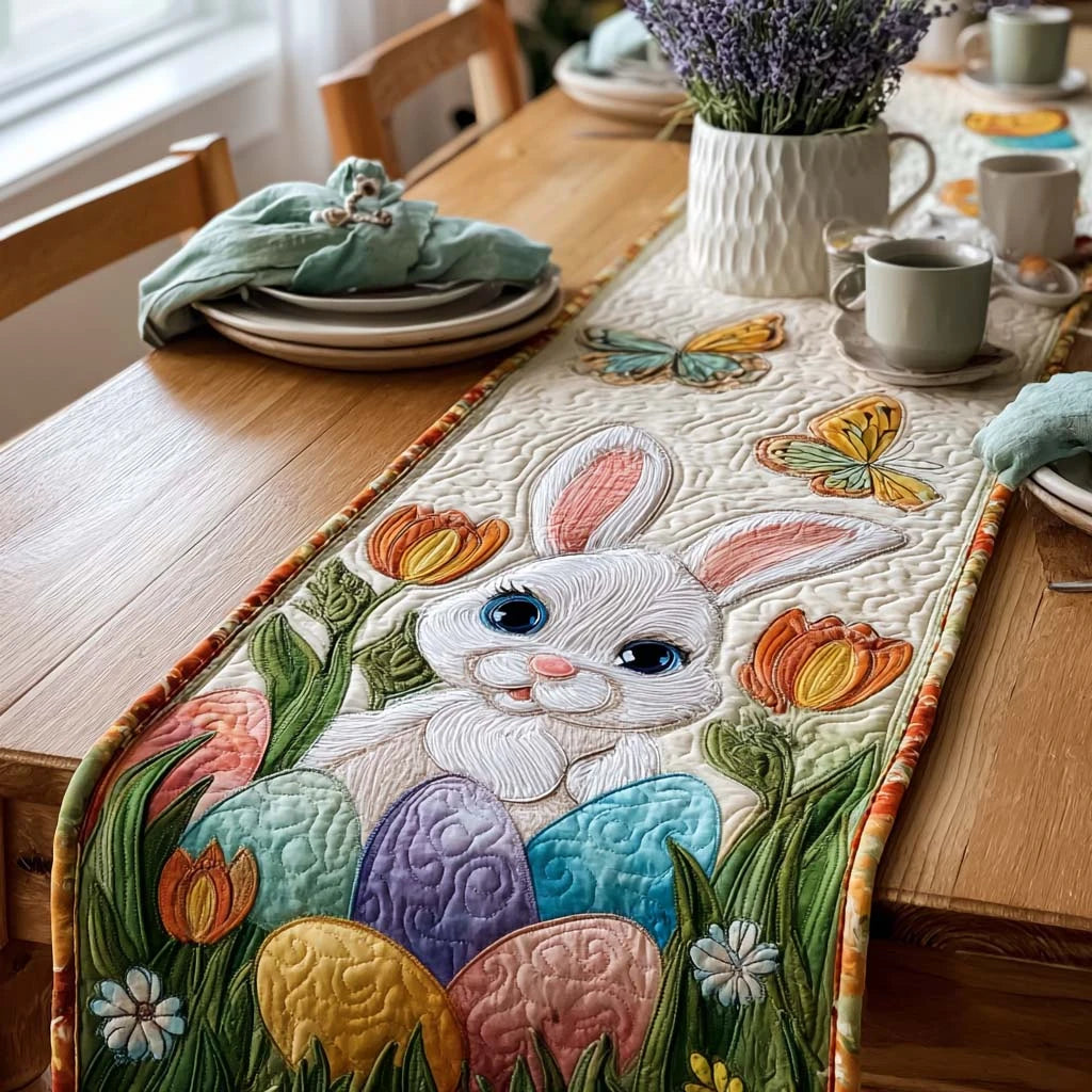 Spring Meadow Bunny Quilted Table Runner