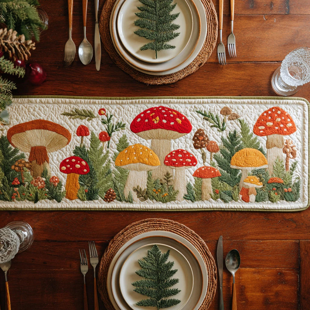 Spring Mushroom Quilted Table Runner