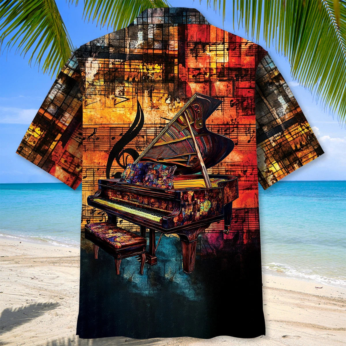 Stained Glass Grand Piano Hawaiian Shirt, custom shirt gift for men (view 4)