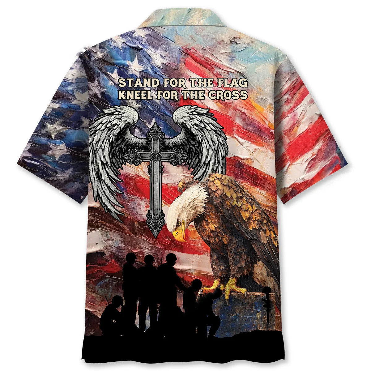 Stand for the Flag Kneel for the Cross Hawaiian Shirt, custom shirt gift for men (view 4)