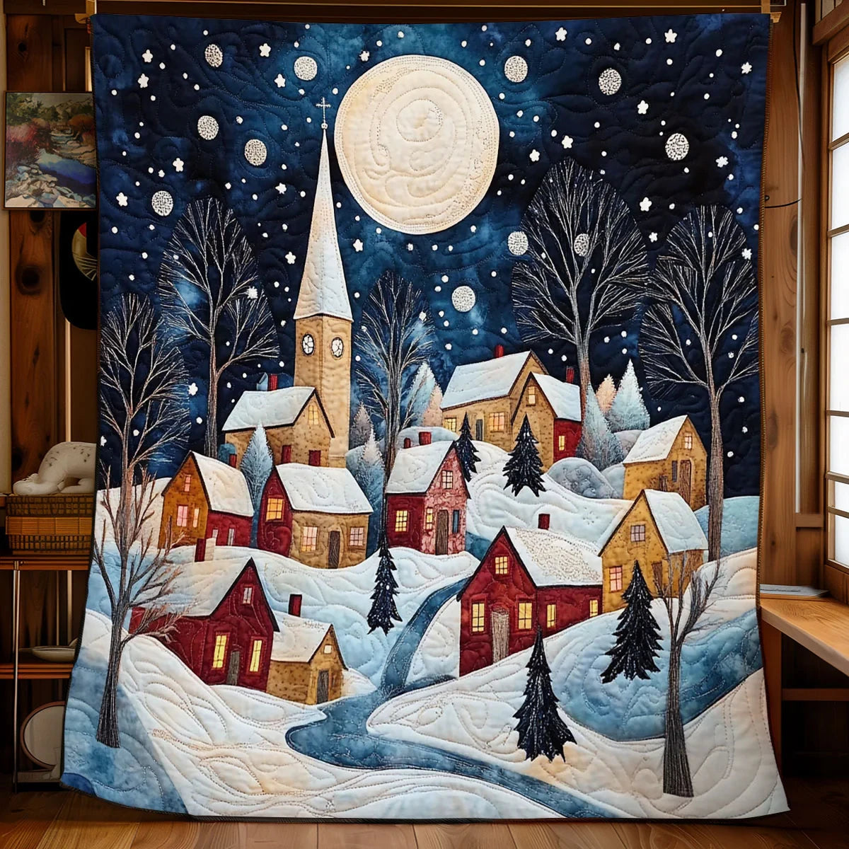 Starlight Alpine Town Quilt Blanket