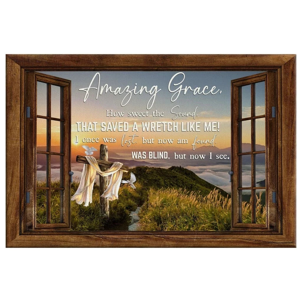 christian wall art amazing grace how sweet the sound cross mountain canvas print (Landscape) (view 4)