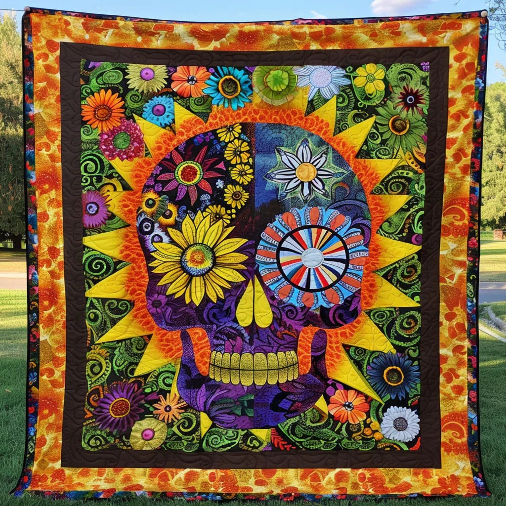 Sugar Skull Bloom Quilt Blanket