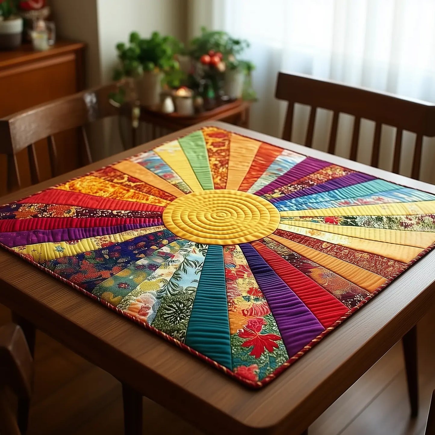 Sunburst Rainbow Quilted Table Topper