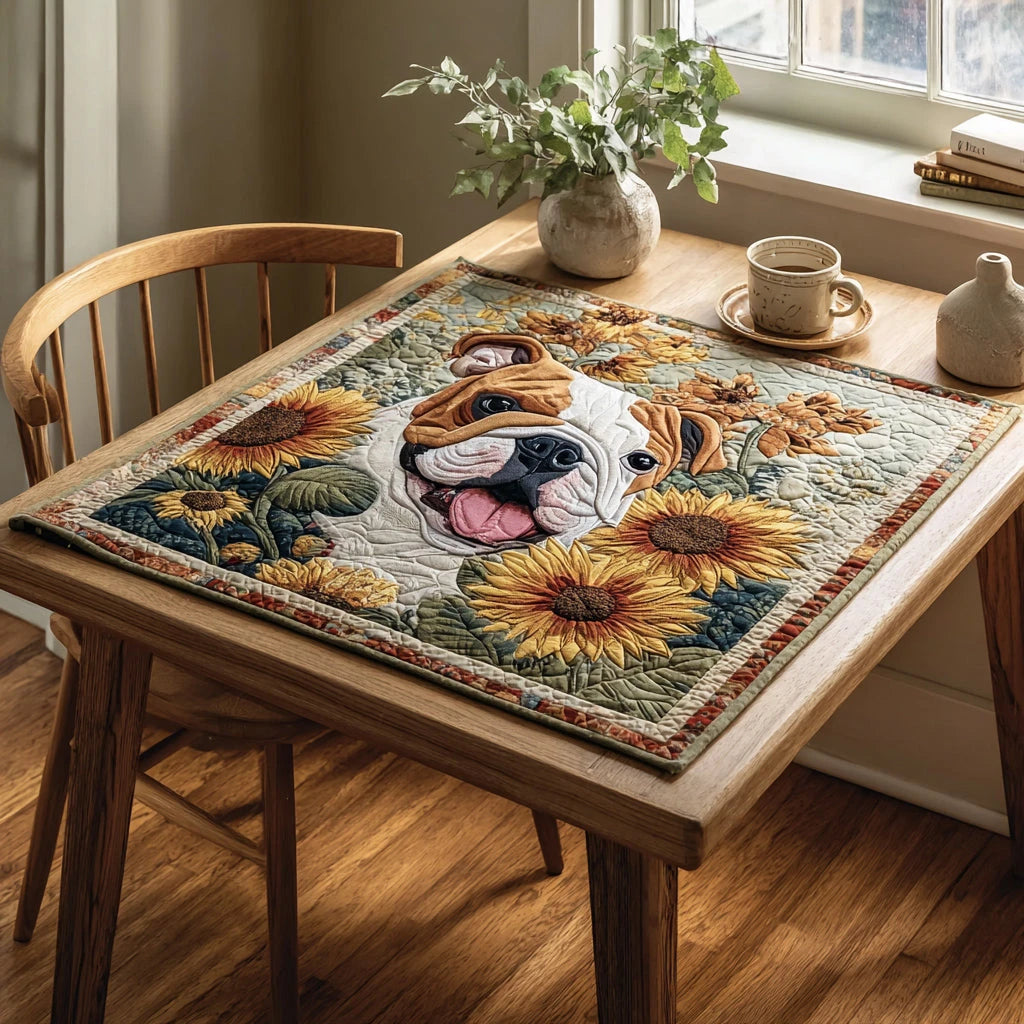 Sunflower Bulldog Quilted Table Topper