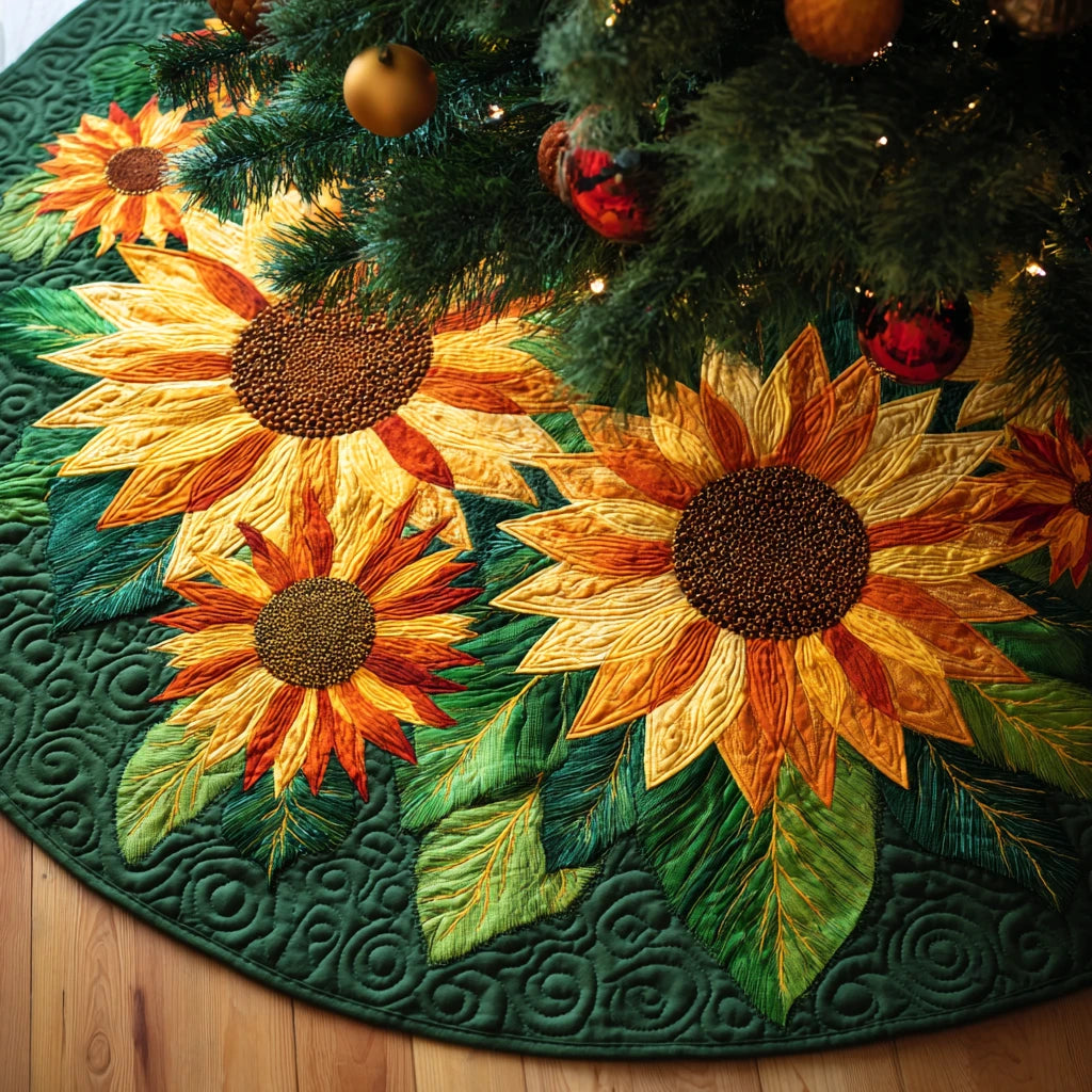 Sunny Petals Christmas Quilted Tree Skirt