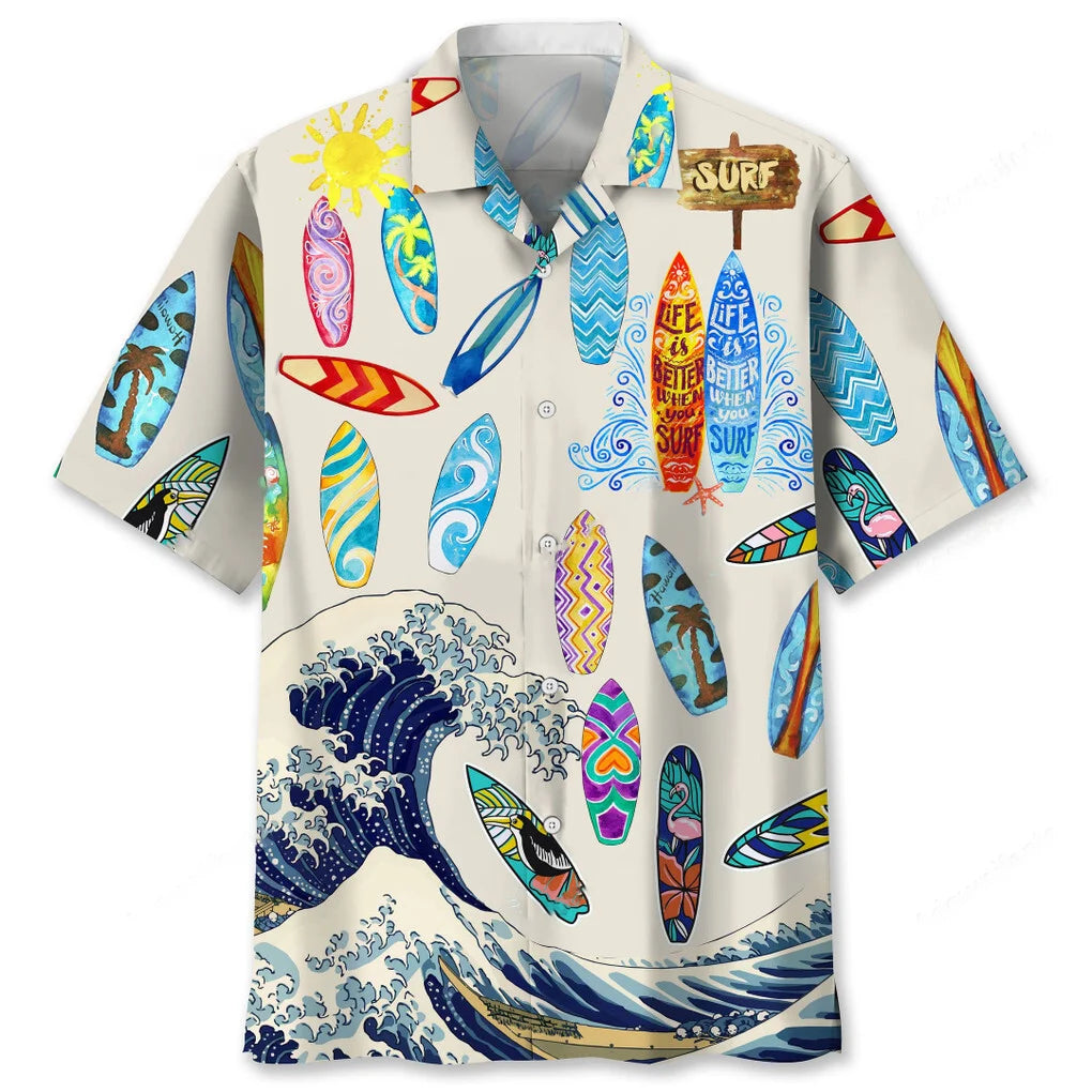 Surfing White Lovers Hawaiian Shirt, custom shirt gift for men (view 3)