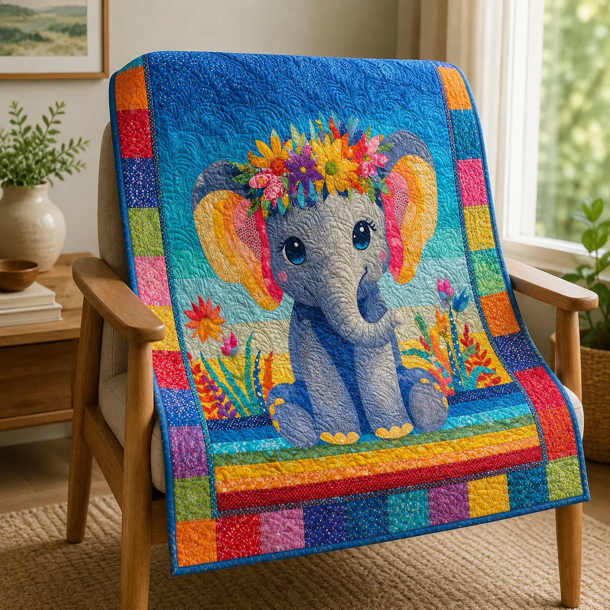 Sweet Elephant Quilt Blanket - Quilted Blanket by OtterMia