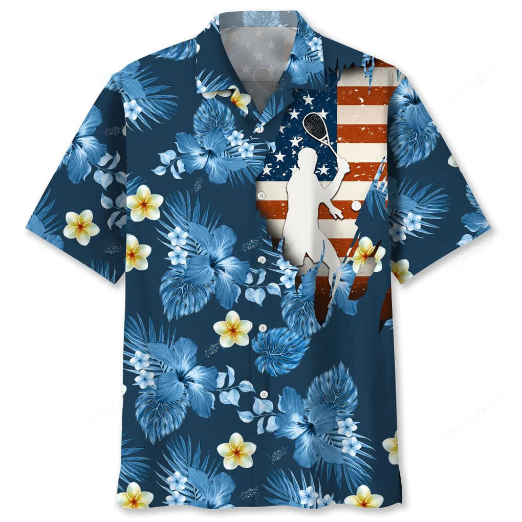 Tennis Usa Blue Tropical Hawaiian Shirt, patriotic gift for 4th of July (view 2)