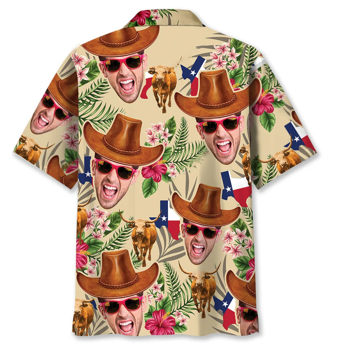 Texas Cowboy Custom Face Hawaiian Shirt, custom shirt gift for men (view 4)