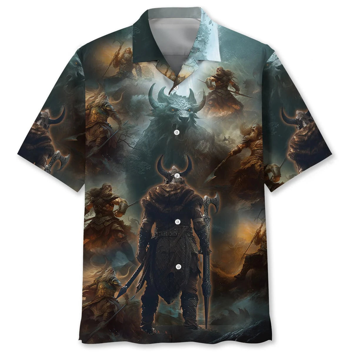 The Monster and Viking Warrior Hawaiian Shirt, custom shirt gift for men (view 2)