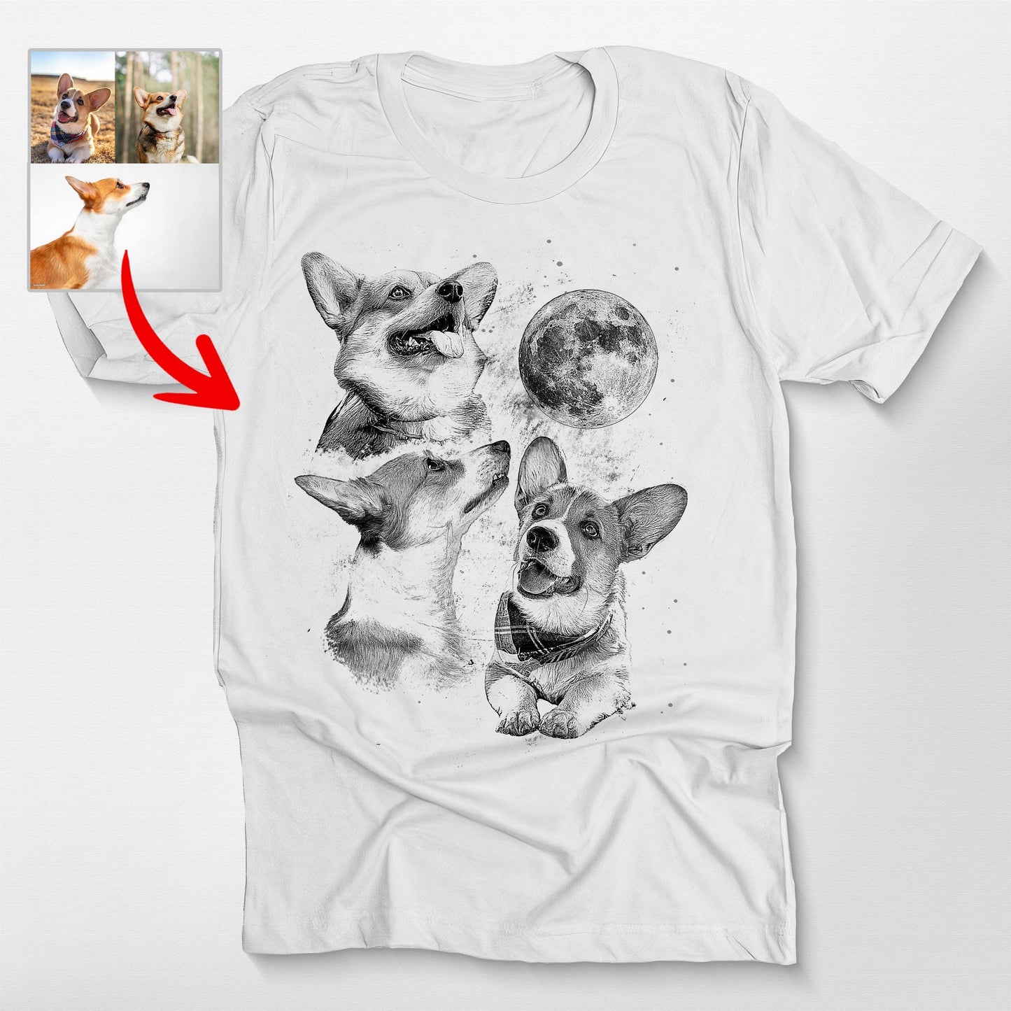 Three Dog Moon Custom Bella Canvas Shirt for Dog L, custom pet portrait gift for pet lovers (view 7)