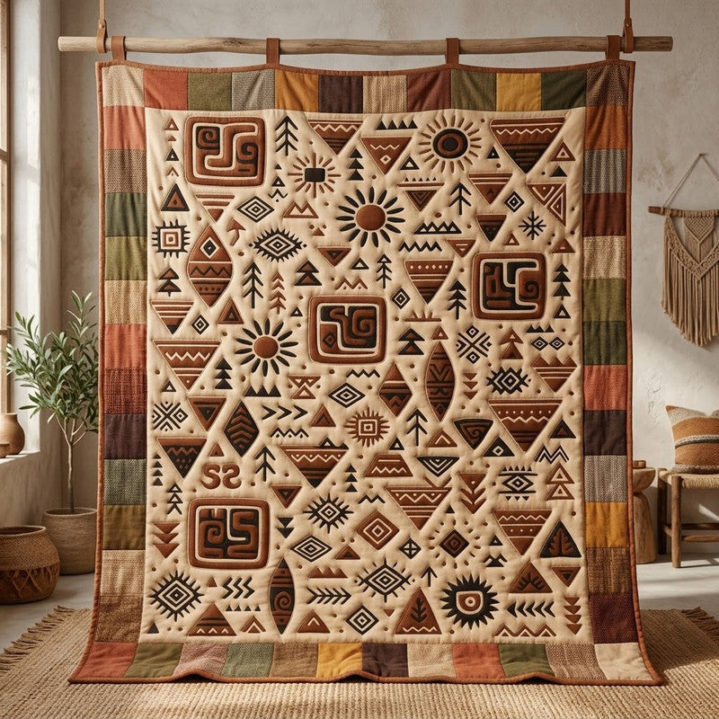 Tribal Pattern Quilt Blanket - Quilted Blanket by OtterMia
