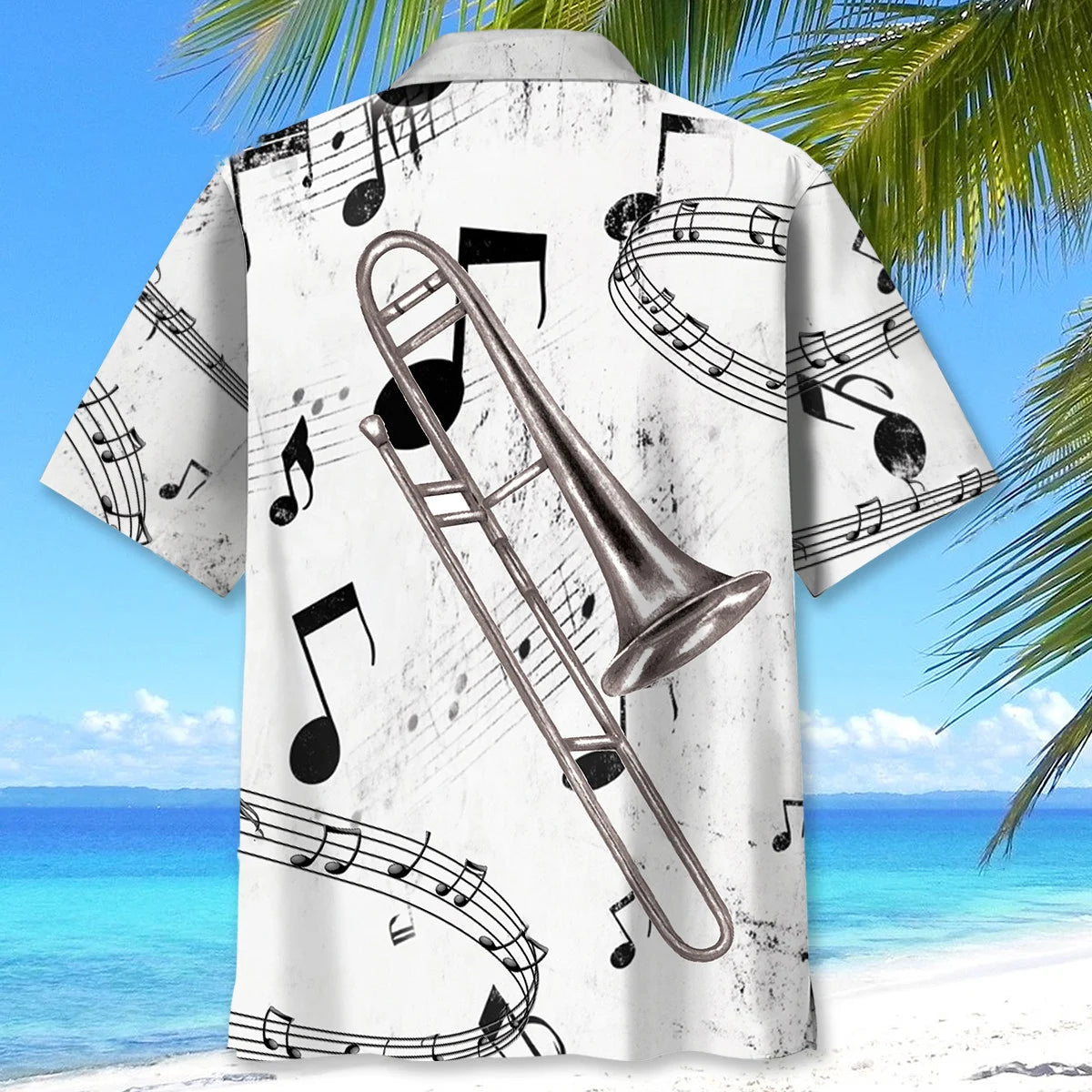 Trombone Black and White Hawaiian Shirt, custom shirt gift for men (view 4)