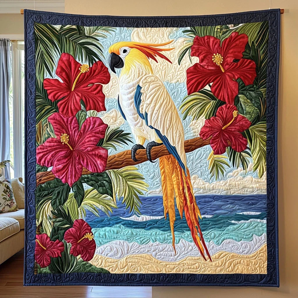 Tropical Cockatoo Parrot Quilt Blanket