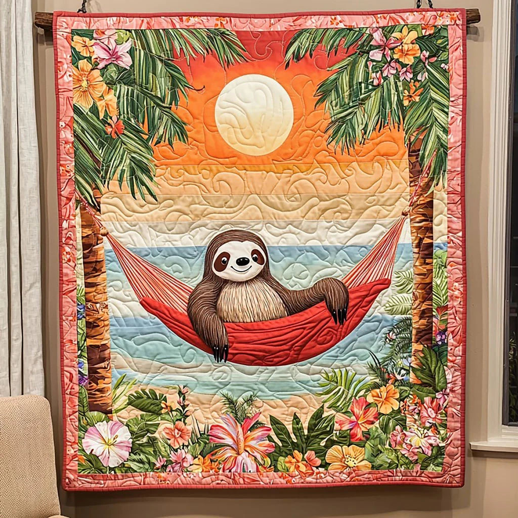 Tropical Summer Sloth Quilt Blanket