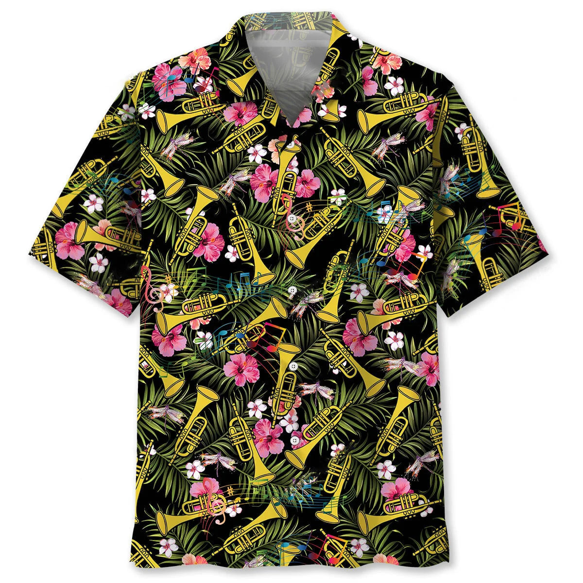 Tropical Vintage Music Trumpet Hawaiian Shirt, custom shirt gift for men (view 2)