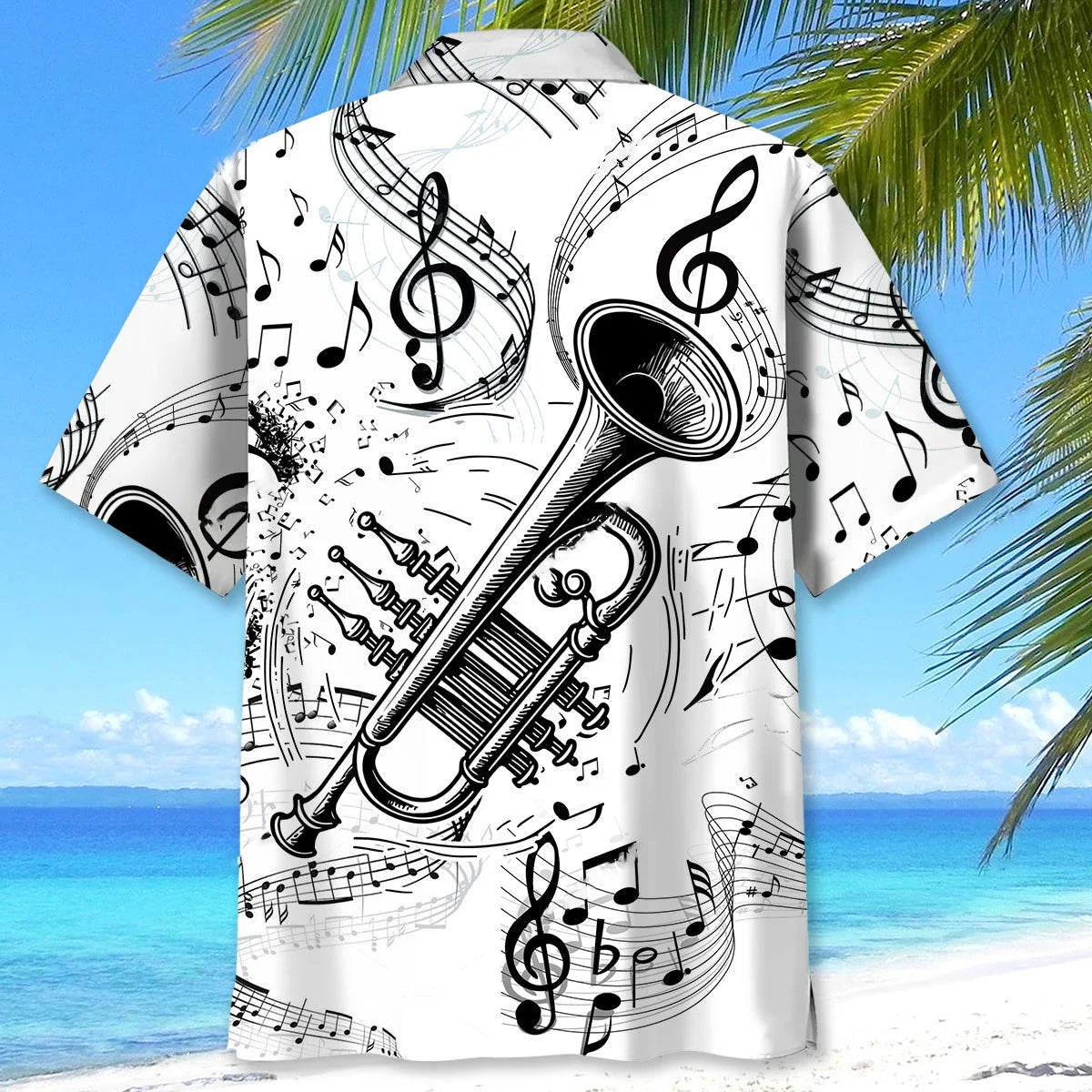 Trumpet Black and White Hawaiian Shirt, custom shirt gift for men (view 4)